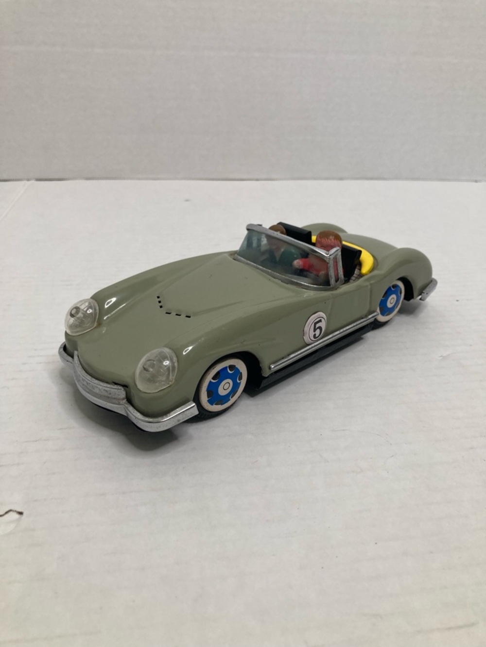 Tin Toy Sport Car Plated Friction Racing Car & Figures Vintage